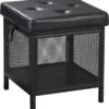 VECELO Storage Ottoman, Footrest Footstool, 13.8'' Small Square Ottoman Cube for Living Room/Bedroom, Faux Leather Ottoman Storage Cubes with Lids, Holds up to 466 lbs, Black - Image 2