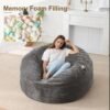 Bean Bag Chair for Adult, Convertible Bean Bag Chair with Washable Corduroy Cover, Memory Foam Bean Bag Chair for Dorm Room, Living Room - Full Grey - Image 4