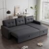 82" L-Shape Convertible Sleeper Sectional Sofa with Storage Chaise and Pull-Out Bed,Upholstered Reversible Corner 3 Seater Couch with Button Tufted Backrest & Armrest,for Living Room,Dark Gray - Image 4