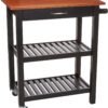 Amazon Basics Kitchen Island Cart with Storage, Solid Wood Top and Wheels, 2 shelves, 35.4 x 18 x 36.5 inches, Cherry and Black - Image 2