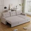 82" Upholstered L-Shape Convertible Sofa with Storage Chaise & Pull-Out Bed,Linen 3 Seater Sectional Couch W/Tufted Backrest,Reversible Sleeper for Living Room Apartment Office,Beige, Beige1 - Image 4