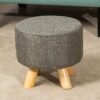 Asense Small Round Ottoman Foot Rest Stool Linen Padded Seat Footstool Ottoman with Non-Skid Wooden Legs (Gray,Linen) - Image 7