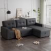 82" L-Shape Convertible Sleeper Sectional Sofa with Storage Chaise and Pull-Out Bed,Upholstered Reversible Corner 3 Seater Couch with Button Tufted Backrest & Armrest,for Living Room,Dark Gray - Image 2