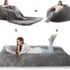 Bean Bag Chair for Adult, Convertible Bean Bag Chair with Washable Corduroy Cover, Memory Foam Bean Bag Chair for Dorm Room, Living Room - Full Grey - Image 2