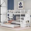 Twin Over Twin Bunk Bed with Trundle and Stairs Storage, Wooden BunkBed Convertible Into 2 Bedframe, for Kids Teens, White - Image 2
