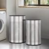 Torre & Tagus Metro Chrome Metal Nested Breathable Laundry Hamper Baskets with Wooden Lids, Set of 2 - Image 3