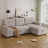 82" Upholstered L-Shape Convertible Sofa with Storage Chaise & Pull-Out Bed,Linen 3 Seater Sectional Couch W/Tufted Backrest,Reversible Sleeper for Living Room Apartment Office,Beige, Beige1 - Image 8