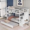 Twin Over Twin Bunk Bed with Trundle and Stairs Storage, Wooden BunkBed Convertible Into 2 Bedframe, for Kids Teens, White - Image 8