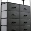 YITAHOME 8-Drawer Fabric Dresser with Shelves, Furniture Storage Tower Cabinet, Organizer for Bedroom, Living Room, Hallway, Closet, Sturdy Steel Frame, Wooden Top, Easy Pull Fabric Bins(Black Grey) - Image 2