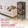 4-Tier Folding Bookshelf | Espresso Wood Finish | 45x16x11.5 Inches | Book Shelf for Books and Trinkets | No Assembly Required | Foldable & Small Bookshelf for Home and Office - Image 4