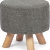 Asense Small Round Ottoman Foot Rest Stool Linen Padded Seat Footstool Ottoman with Non-Skid Wooden Legs (Gray,Linen) - Image 2