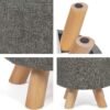 Asense Small Round Ottoman Foot Rest Stool Linen Padded Seat Footstool Ottoman with Non-Skid Wooden Legs (Gray,Linen) - Image 6