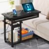 Tribesigns Small Portable Desk with Power Outlet, Height Adjustable Sofa Couch Bedside Laptop Table with Wheels, Mobile Standing Desk Rolling Computer Cart C Side Table with USB Ports - Image 2