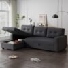 82" L-Shape Convertible Sleeper Sectional Sofa with Storage Chaise and Pull-Out Bed,Upholstered Reversible Corner 3 Seater Couch with Button Tufted Backrest & Armrest,for Living Room,Dark Gray - Image 7