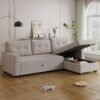 82" Upholstered L-Shape Convertible Sofa with Storage Chaise & Pull-Out Bed,Linen 3 Seater Sectional Couch W/Tufted Backrest,Reversible Sleeper for Living Room Apartment Office,Beige, Beige1 - Image 7