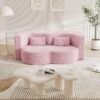 78" Teddy Loveseat Sofa Cloud Couch, 2 in 1 Convertible Sleeper Sofa Bed Full Size, Modern Boucle Floor Sofa Guest Bed with 2 Pillows for Living Room Apartment Office (Pink) - Image 3