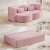 78" Teddy Loveseat Sofa Cloud Couch, 2 in 1 Convertible Sleeper Sofa Bed Full Size, Modern Boucle Floor Sofa Guest Bed with 2 Pillows for Living Room Apartment Office (Pink) - Image 2