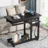 Tribesigns Small Portable Desk with Power Outlet, Height Adjustable Sofa Couch Bedside Laptop Table with Wheels, Mobile Standing Desk Rolling Computer Cart C Side Table with USB Ports - Image 4