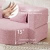 78" Teddy Loveseat Sofa Cloud Couch, 2 in 1 Convertible Sleeper Sofa Bed Full Size, Modern Boucle Floor Sofa Guest Bed with 2 Pillows for Living Room Apartment Office (Pink) - Image 5