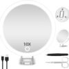 10X Magnifying Mirror with Lights, 6inch Makeup Magnifying Mirror 10X Lighted Handheld Magnification Mirror with Stand & Suction Cups, Large Travel Magnified Mirror Portable 10X LED Magnifying Mirror - Image 2