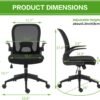 Armless Home Office Desk Chairs,Ergonomic Office Chairs with Lumbar Support,Folding Mesh Backrest Adjustable Swivel Rolling Task Criss Cross Chair,Computer Vanity Gamer Reading Chairs -b (Black-2) - Image 3