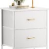 White Nightstand 2 Drawers for Bedroom, Kids Bedside Furniture End Table Night Stand, Wooden Top, Steel Frame, Easy Pull Fabric Drawers, Modern - Image 2