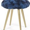Asense Round Ottoman Footrest Stool Modern Velvet Footstool Seat Soft Padded Dressing Vanity Stool with Anti-Skid Iron Legs - Image 2