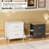 White Nightstand 2 Drawers for Bedroom, Kids Bedside Furniture End Table Night Stand, Wooden Top, Steel Frame, Easy Pull Fabric Drawers, Modern - Image 4
