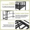 VECELO Loft Bed Twin Size, Metal Bedframe with Removable Ladder and Safety Guardrail, No Box Spring Needed, Space Saving, Noise Free, Black - Image 6