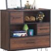 Tangkula 3-Tier Storage Cabinet, Wood File Cabinet with Drawers & 4 Metal Legs, Free Standing Display Bookshelf, Storage Bookcase for Home Office - Image 10