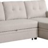 82" Sleeper Couch with Pull Out Bed,L-Shape Upholstered Sectional Small Sofa W/Storage Chaise,Tufted Backrest Design,3 Seat Linen Convertible Sofas for Living Room Apartment Office,Beige - Image 6
