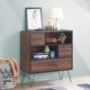 Tangkula 3-Tier Storage Cabinet, Wood File Cabinet with Drawers & 4 Metal Legs, Free Standing Display Bookshelf, Storage Bookcase for Home Office - Image 3