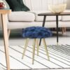 Asense Round Ottoman Footrest Stool Modern Velvet Footstool Seat Soft Padded Dressing Vanity Stool with Anti-Skid Iron Legs - Image 3