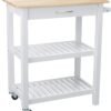 Amazon Basics 2 shelves Kitchen Island Cart with Storage, Solid Wood Top and Wheels, 35.4 x 18 x 36.5 inches, Natural / White - Image 2