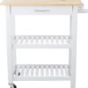 Amazon Basics 2 shelves Kitchen Island Cart with Storage, Solid Wood Top and Wheels, 35.4 x 18 x 36.5 inches, Natural / White - Image 3