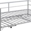 Twin Size Daybed with Foldable Adjustable Trundle,Multi-Function Wooden Bed Frame,w/Solid Metal Slats Provide Stable Support,for Dorm,Apartment,Studio,Office,Silver - Image 8