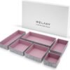 Welaxy Deluxe drawer organizers multi-purpose storage box junk bins for office home kitchen bedroom bathroom nightstand holder luxury gifts 6-piece (Dusty rose) - Image 2