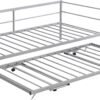Twin Size Daybed with Foldable Adjustable Trundle,Multi-Function Wooden Bed Frame,w/Solid Metal Slats Provide Stable Support,for Dorm,Apartment,Studio,Office,Silver - Image 7