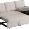 82" Sleeper Couch with Pull Out Bed,L-Shape Upholstered Sectional Small Sofa W/Storage Chaise,Tufted Backrest Design,3 Seat Linen Convertible Sofas for Living Room Apartment Office,Beige - Image 4