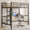 VECELO Loft Bed Twin Size, Metal Bedframe with Removable Ladder and Safety Guardrail, No Box Spring Needed, Space Saving, Noise Free, Black - Image 2