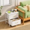 White Nightstand 2 Drawers for Bedroom, Kids Bedside Furniture End Table Night Stand, Wooden Top, Steel Frame, Easy Pull Fabric Drawers, Modern - Image 3