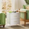 White Nightstand 2 Drawers for Bedroom, Kids Bedside Furniture End Table Night Stand, Wooden Top, Steel Frame, Easy Pull Fabric Drawers, Modern - Image 9