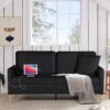 TYBOATLE 66" Sofa Couch,PU Leather Loveseat w/ 2 USB Charging Ports & Pillow,Modern Love Seats for Living Room,Small Couches for Small Spaces,Office,Bedroom(Black) (Black, 66" W) - Image 2