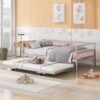 Twin Size Daybed with Foldable Adjustable Trundle,Multi-Function Wooden Bed Frame,w/Solid Metal Slats Provide Stable Support,for Dorm,Apartment,Studio,Office,Silver - Image 2