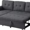 84" L-Shape Linen Reversible Sleeper Sectional Sofa with Storage Chaise, Convertible 3 Seater Tufted Corner Couch w/Pull-Out Bed, for Bedroom Living Room Apartment - Image 2