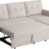 82" Sleeper Couch with Pull Out Bed,L-Shape Upholstered Sectional Small Sofa W/Storage Chaise,Tufted Backrest Design,3 Seat Linen Convertible Sofas for Living Room Apartment Office,Beige - Image 5