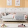 Twin Size Daybed with Foldable Adjustable Trundle,Multi-Function Wooden Bed Frame,w/Solid Metal Slats Provide Stable Support,for Dorm,Apartment,Studio,Office,Silver - Image 3