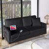 TYBOATLE 66" Sofa Couch,PU Leather Loveseat w/ 2 USB Charging Ports & Pillow,Modern Love Seats for Living Room,Small Couches for Small Spaces,Office,Bedroom(Black) (Black, 66" W) - Image 3