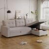 82" L Shaped Sleeper Sofa Bed with Storage Chaise,Convertible Sectional Pull Out Couch with 3 Tufted Back Cushion,for Living Room,Apartment,Office,Beige - Image 3