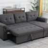 84'' L-Shape Sleeper Sofa with Storage Chaise and Pull-Out Bed, Linen Upholstered Convertible Sectional Reversible Corner 3 Person Couch, for Apartment, Living Room, Dorm, 84, Dark Gray - Image 2
